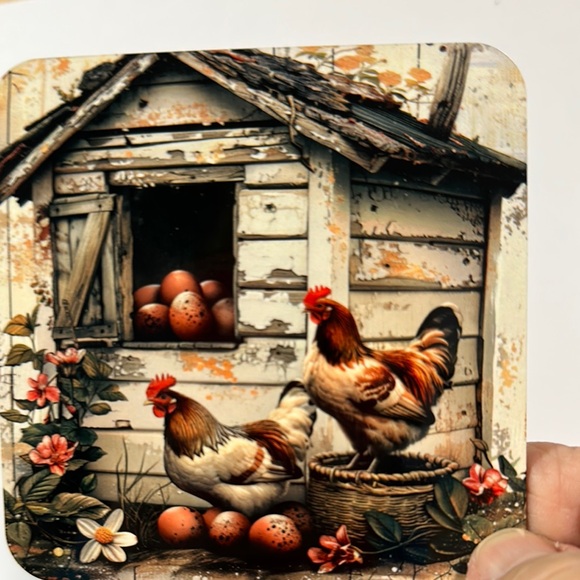 Rustic Rooster Coasters Set - Picture 3 of 5